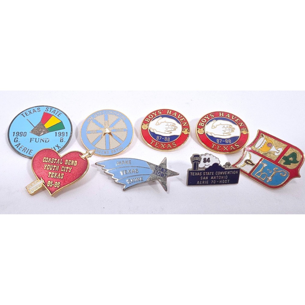 80/90s- Lot of 8 Texas Youth Enamel Lapel Pins Boys Haven StarLight Coastal Bend